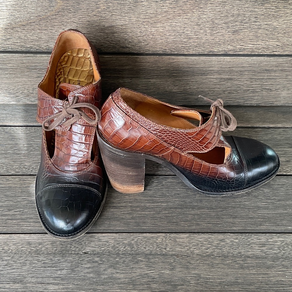 Dries Van Noten Brown and Black Croc-Embossed Heels 41